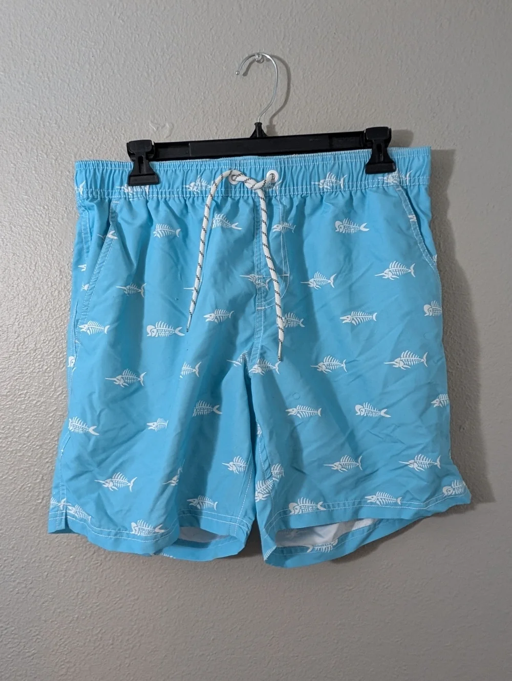 Maamgic Men's Fish Bone Printed Teal Swim Trunks Size Medium